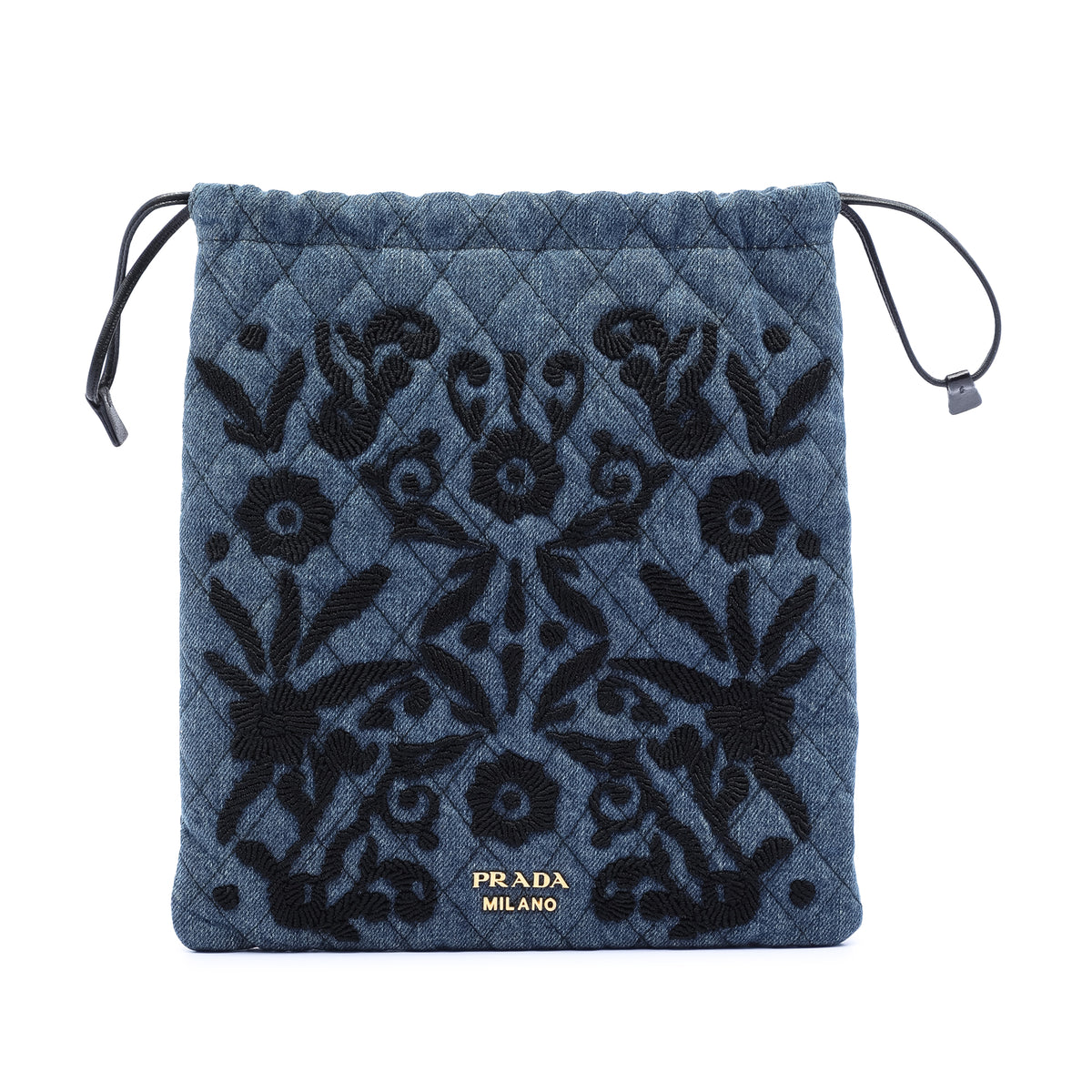 Impuntu  Denim Embroidered Drawstring Pouch