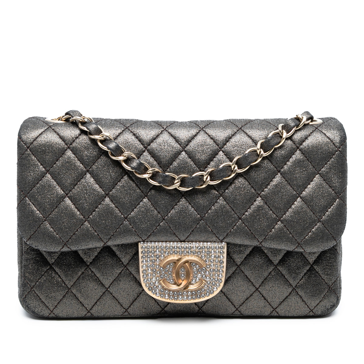 Small Quilted Iridescent Calfskin Crystal Single Flap