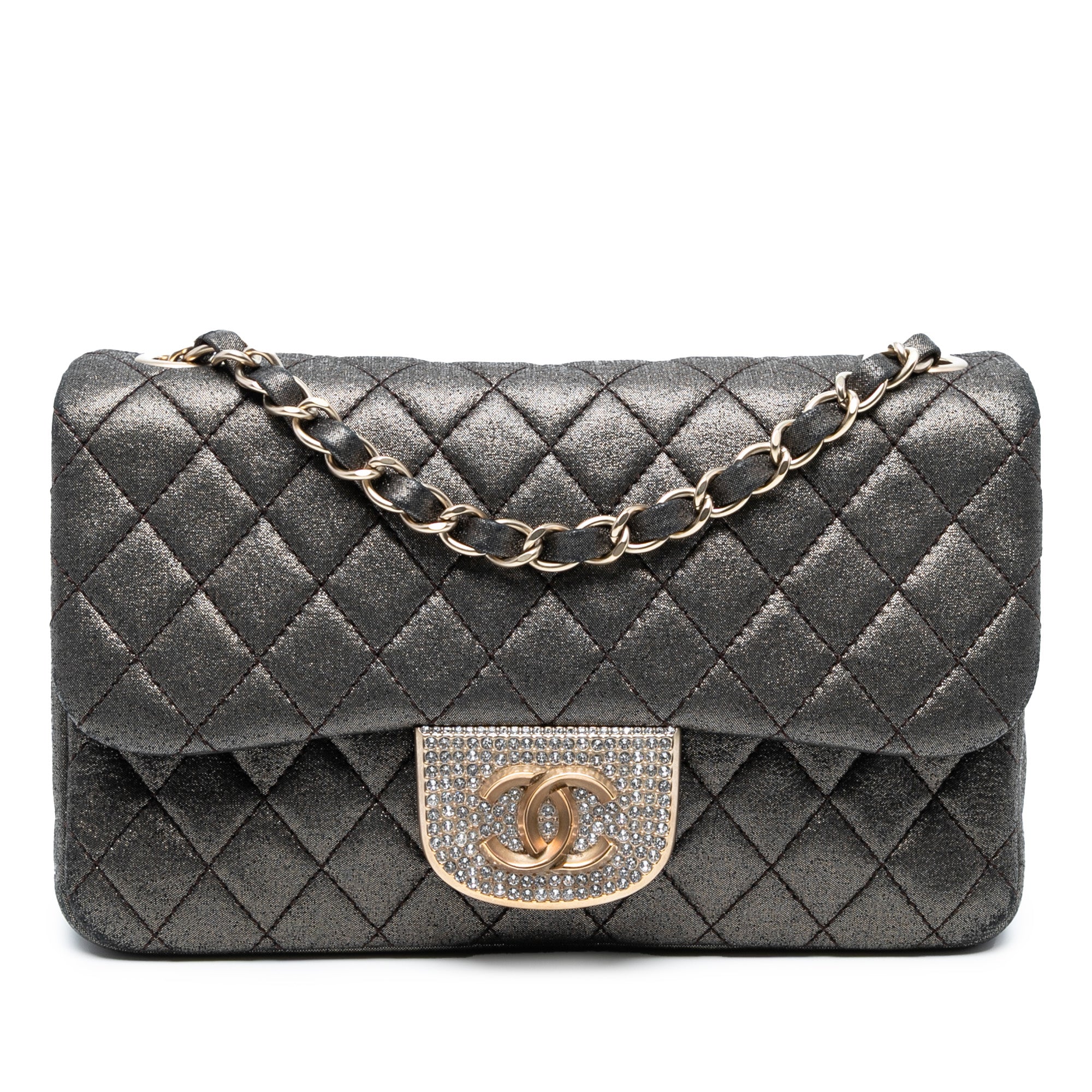 Small Quilted Iridescent Calfskin Crystal Single Flap