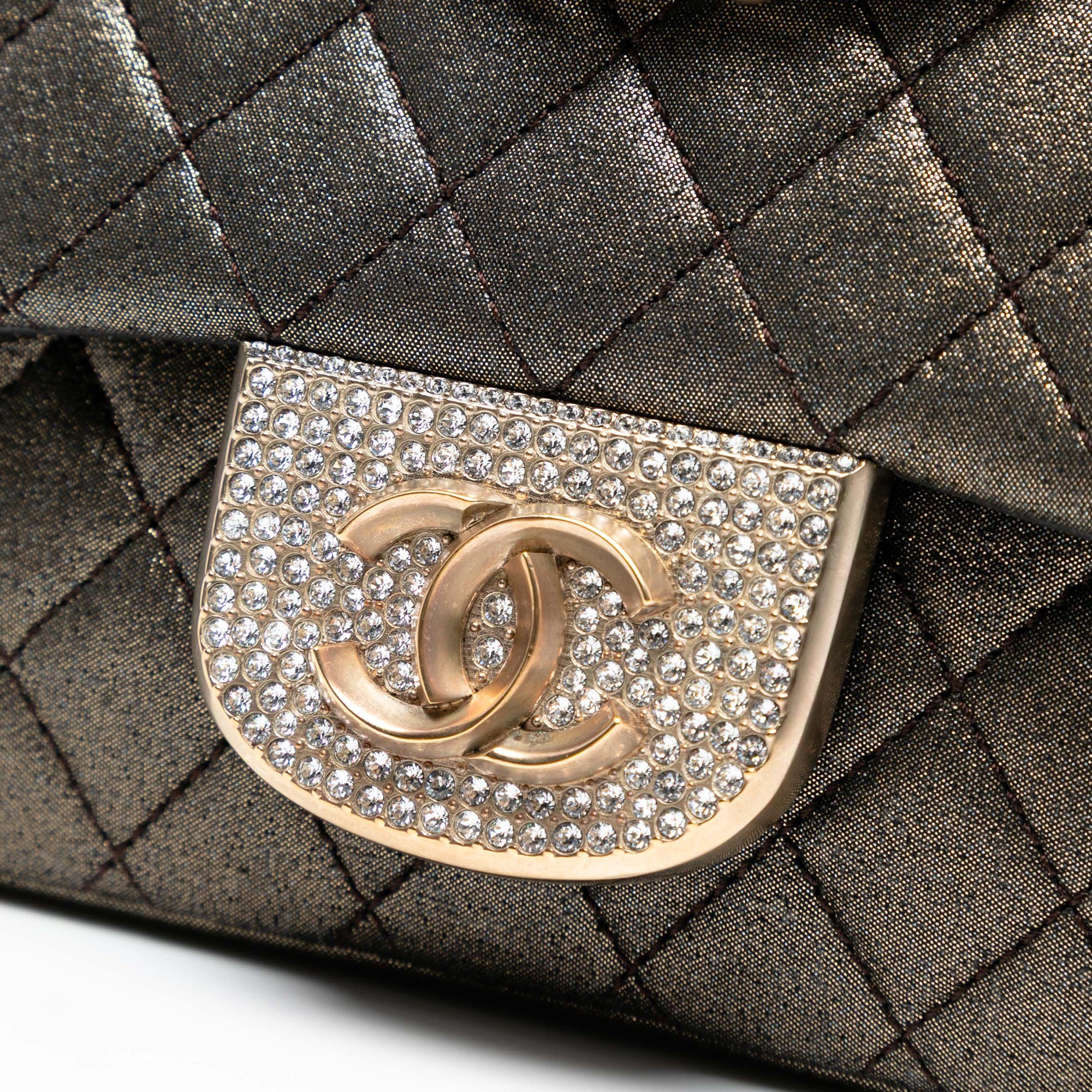 Small Quilted Iridescent Calfskin Crystal Single Flap
