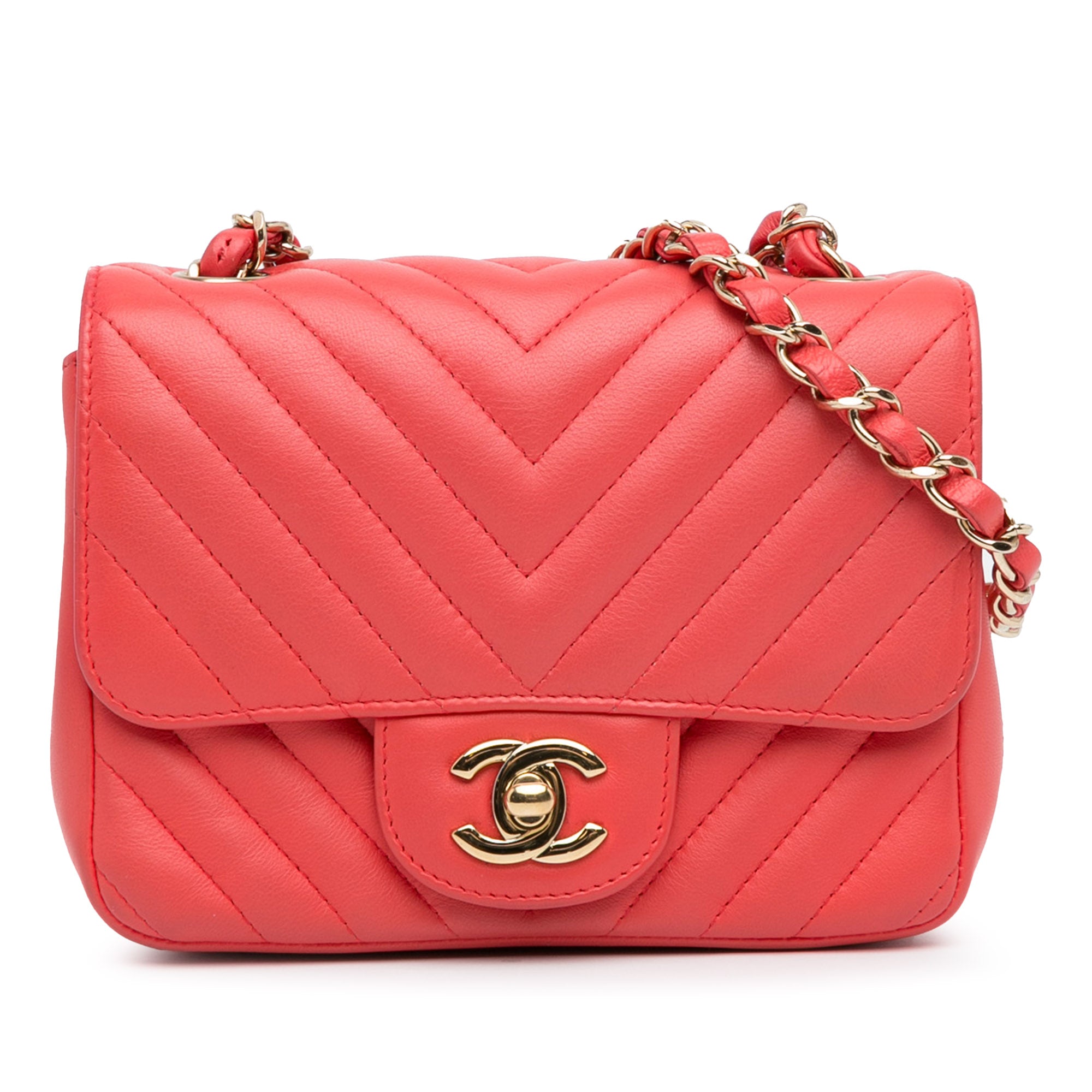 Mini Square Classic Chevron Lambskin Single Flap_0