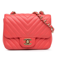 Mini Square Classic Chevron Lambskin Single Flap_0