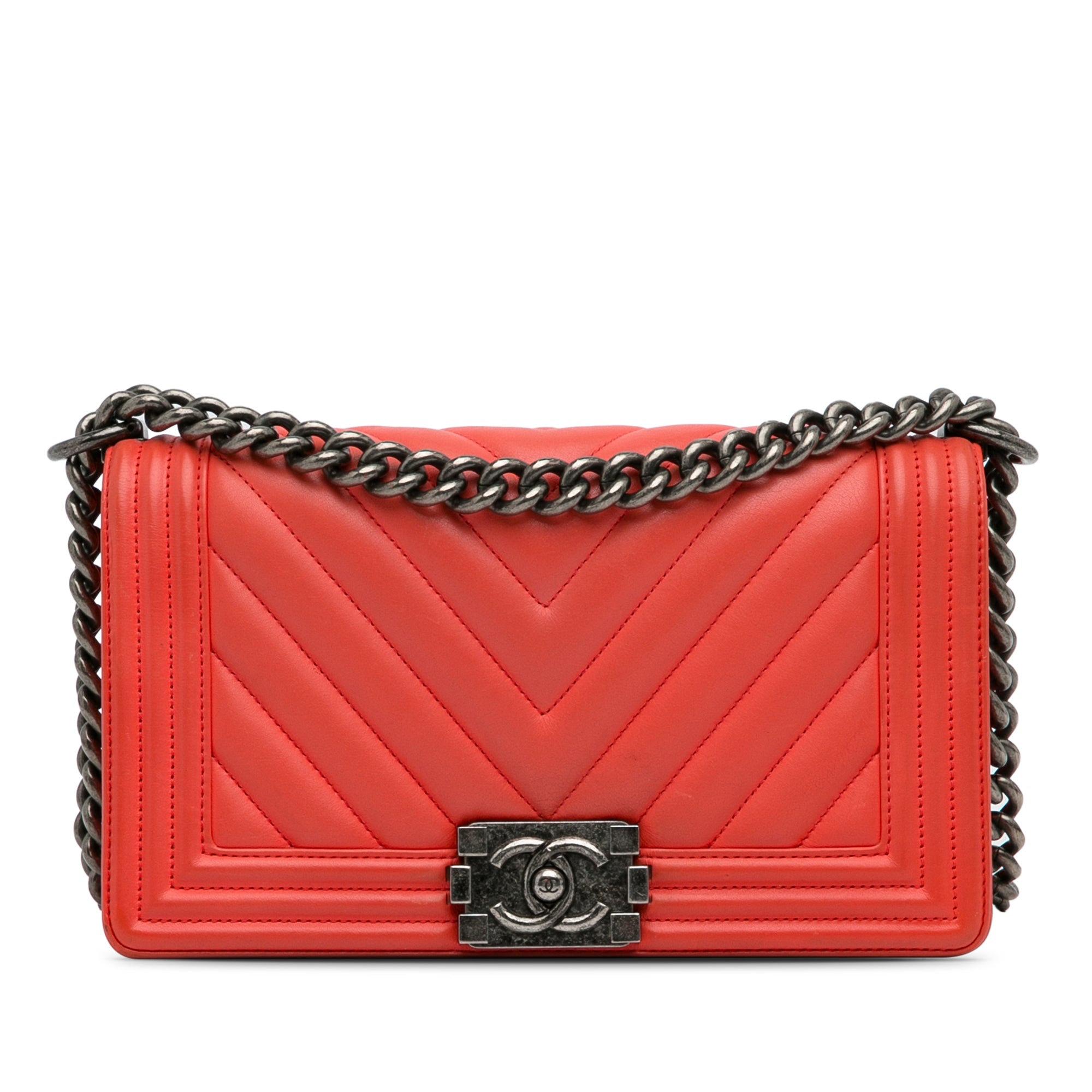 Medium Calfskin Chevron Boy Flap