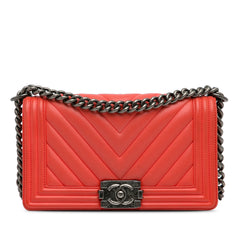 Medium Calfskin Chevron Boy Flap