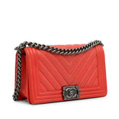 Medium Calfskin Chevron Boy Flap