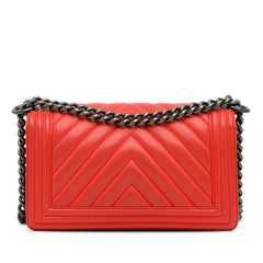 Medium Calfskin Chevron Boy Flap