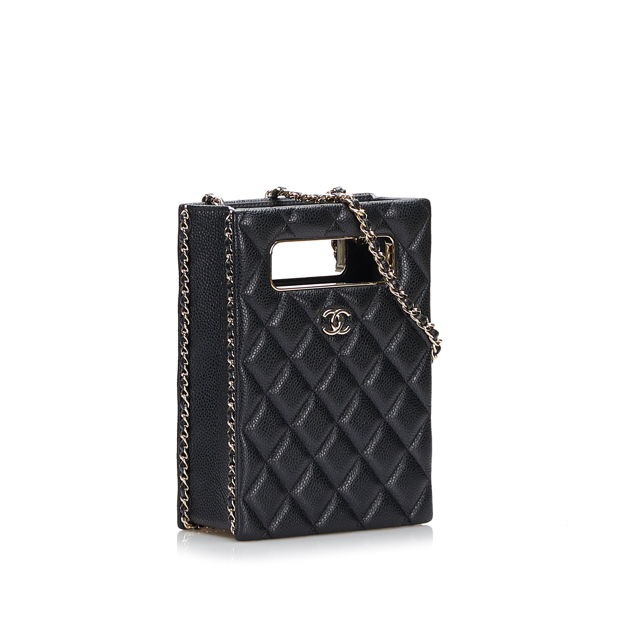 Mini Caviar Chain Around Cut Out Evening Bag