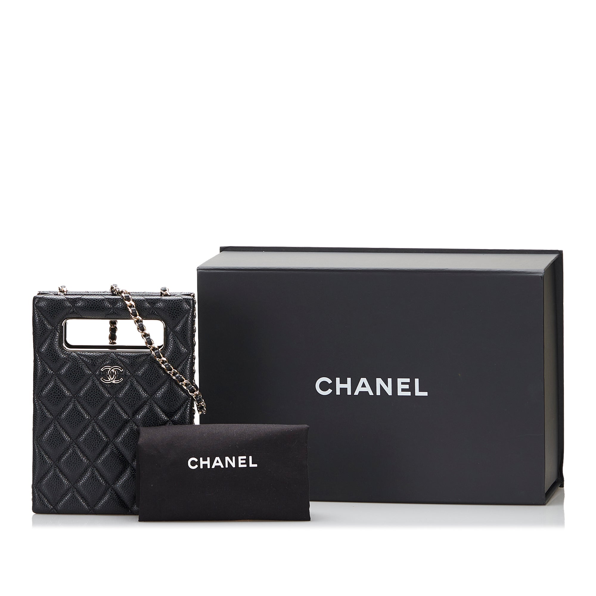 Mini Caviar Chain Around Cut Out Evening Bag