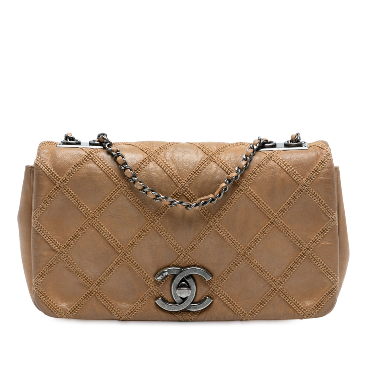 CC Aged Calfskin Diamond Stitch Flap