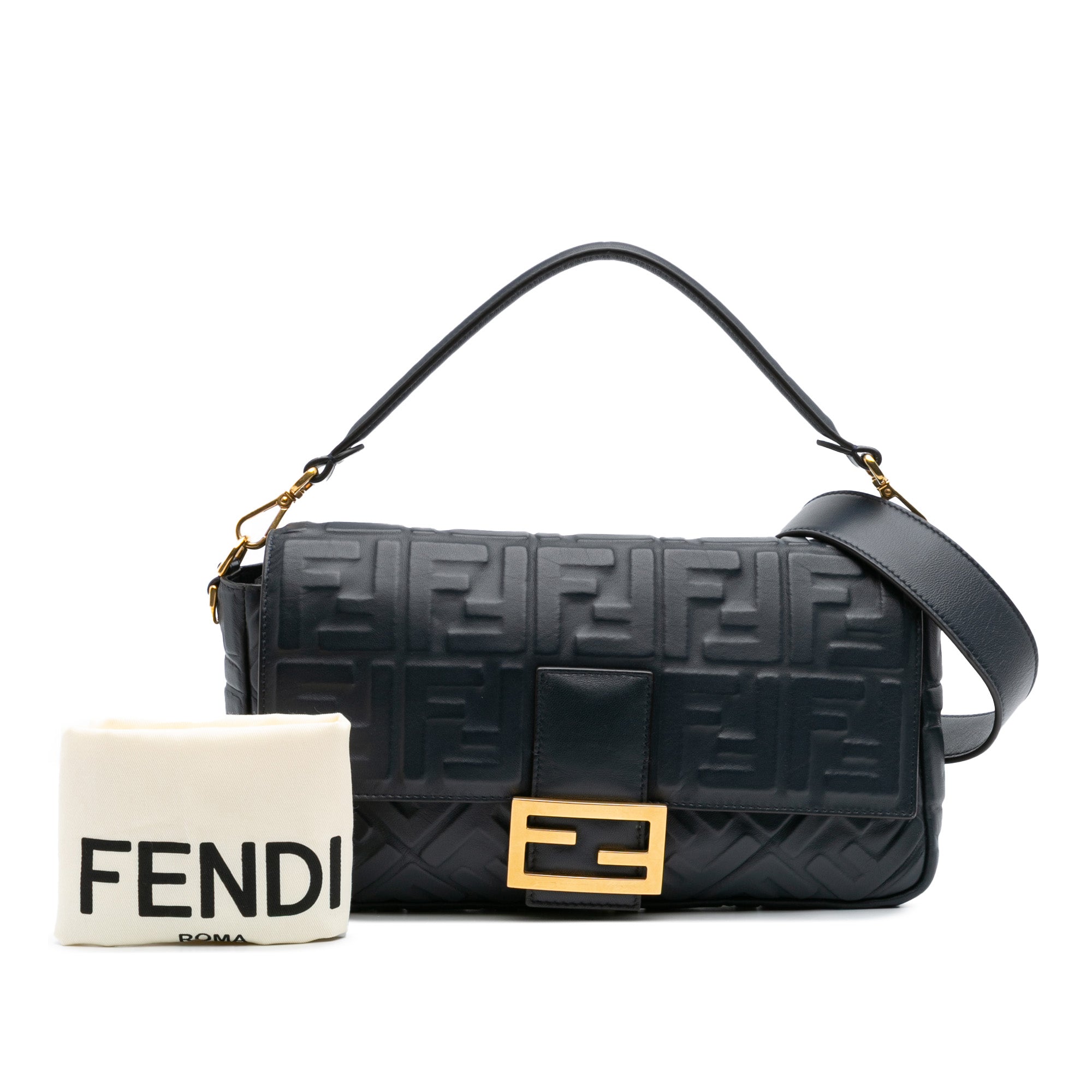 Large Zucca Embossed Leather Baguette Satchel