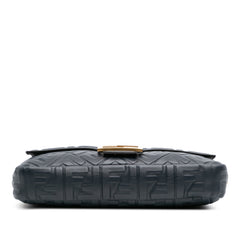 Large Zucca Embossed Leather Baguette Satchel