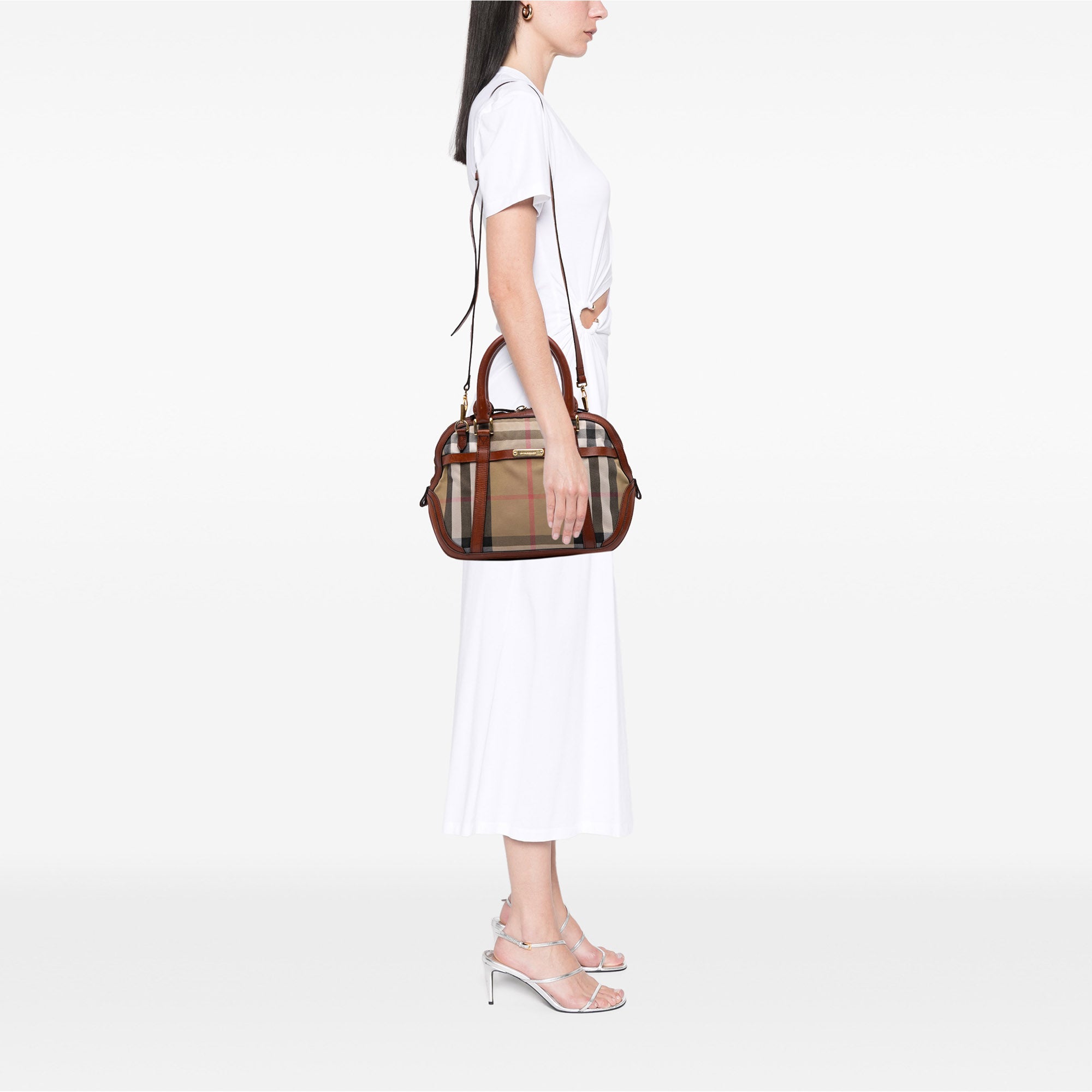 Small Leather Trimmed House Check Canvas Bridle Orchard Satchel