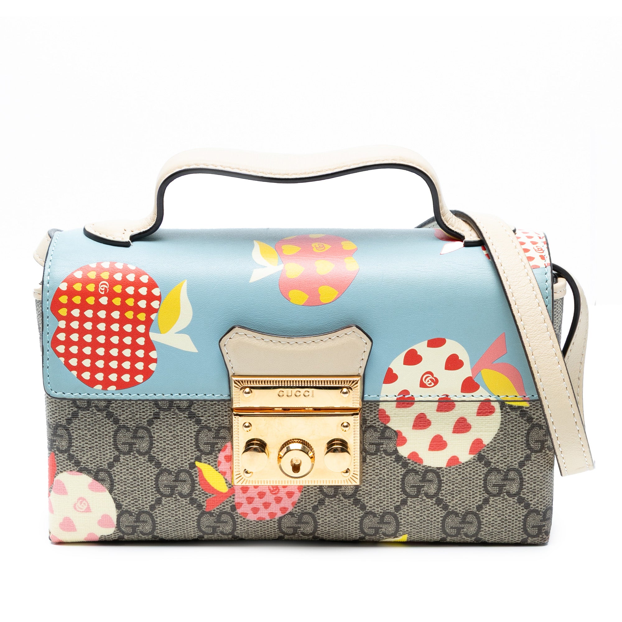 Mini GG Supreme Monogram Les Pommes Padlock Satchel