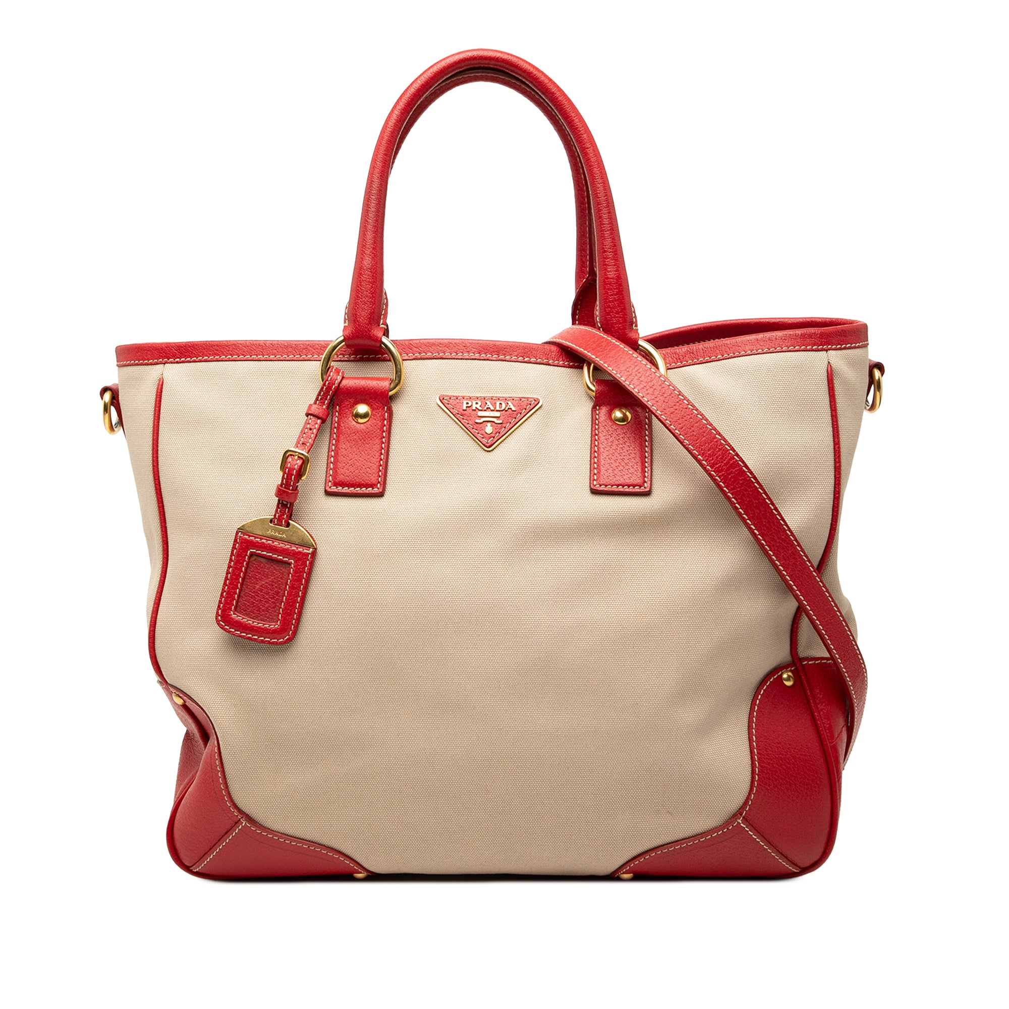 Large Saffiano Trimmed Canapa Convertible Tote