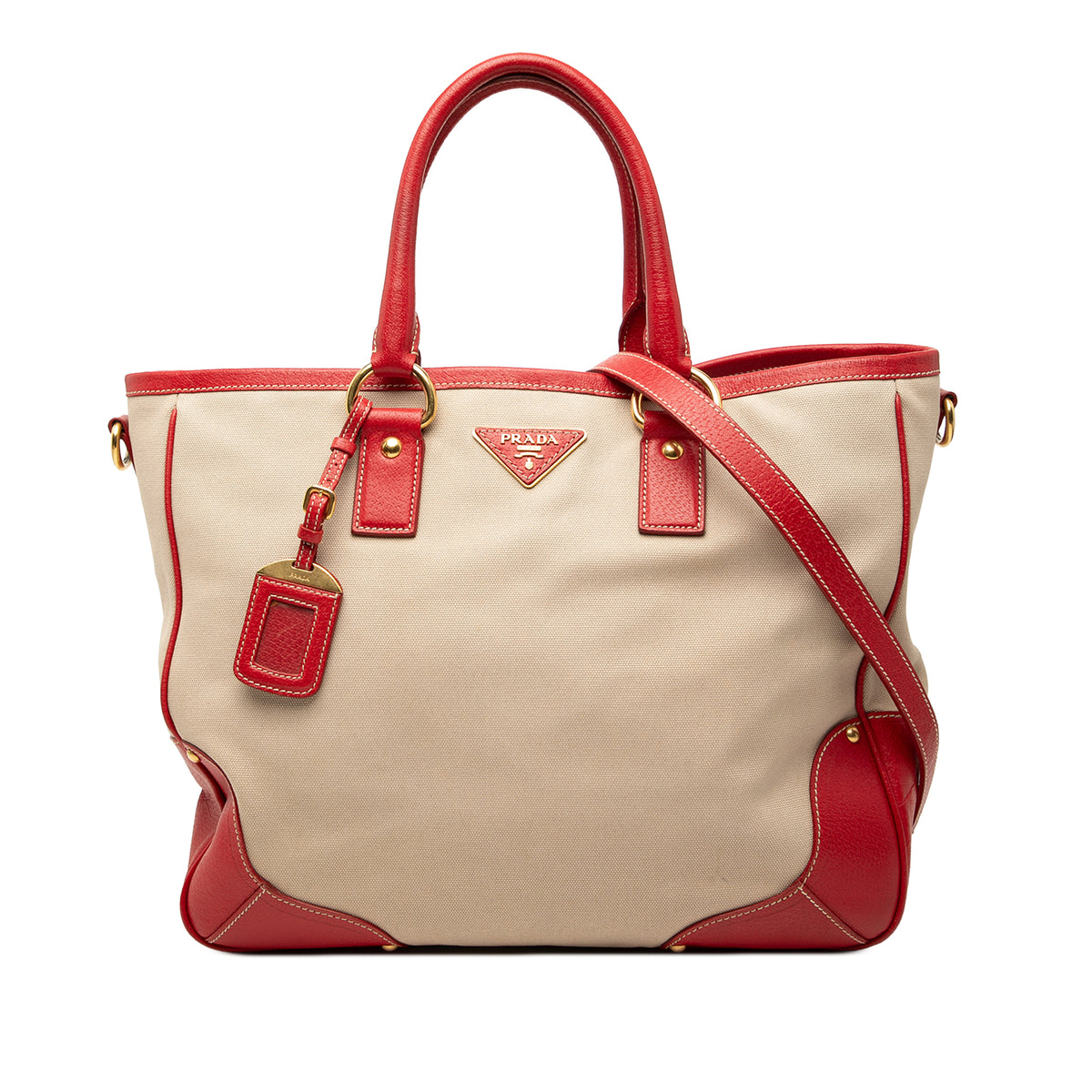 Large Saffiano Trimmed Canapa Convertible Tote