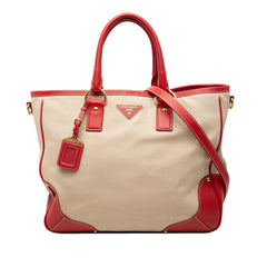 Large Saffiano Trimmed Canapa Convertible Tote