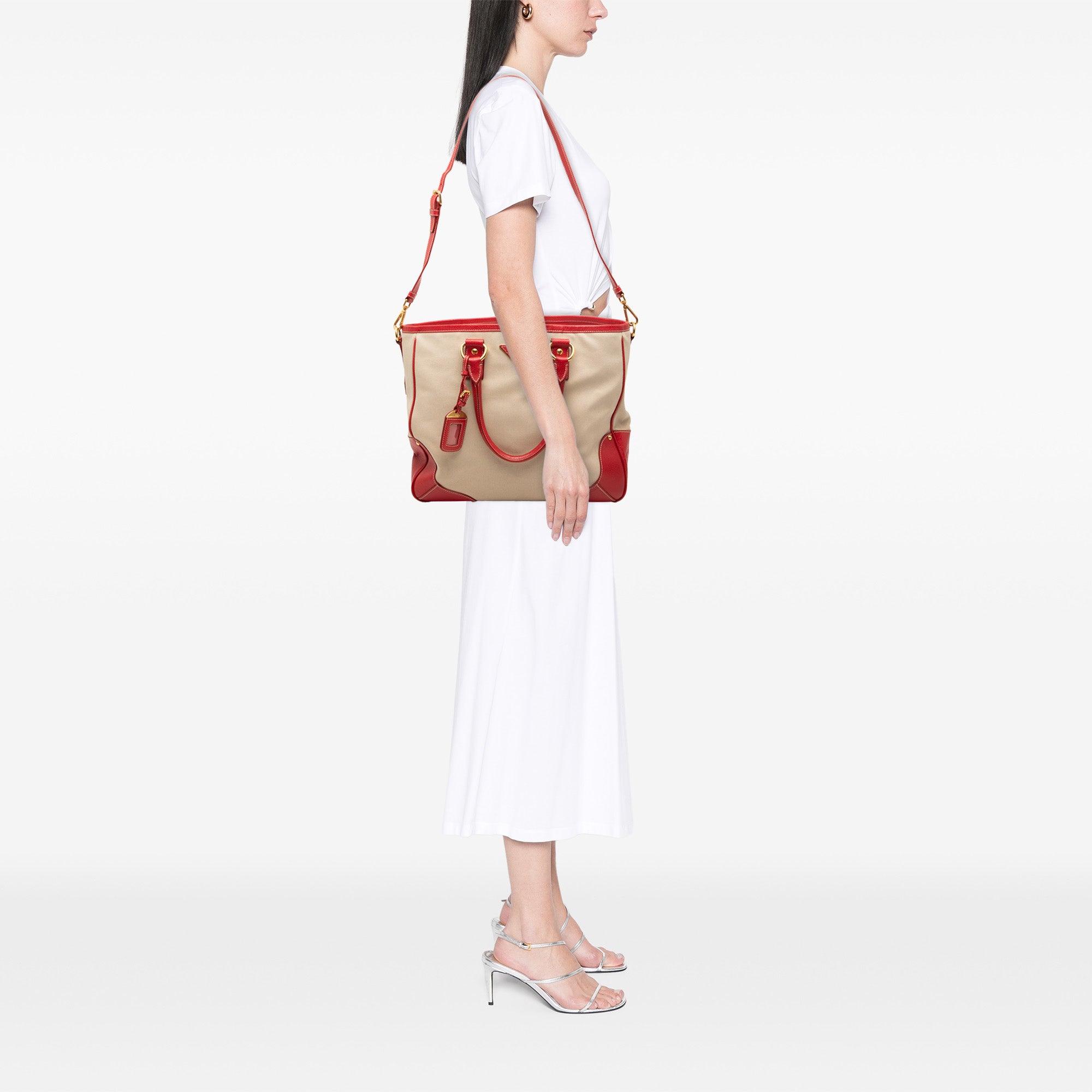 Large Saffiano Trimmed Canapa Convertible Tote