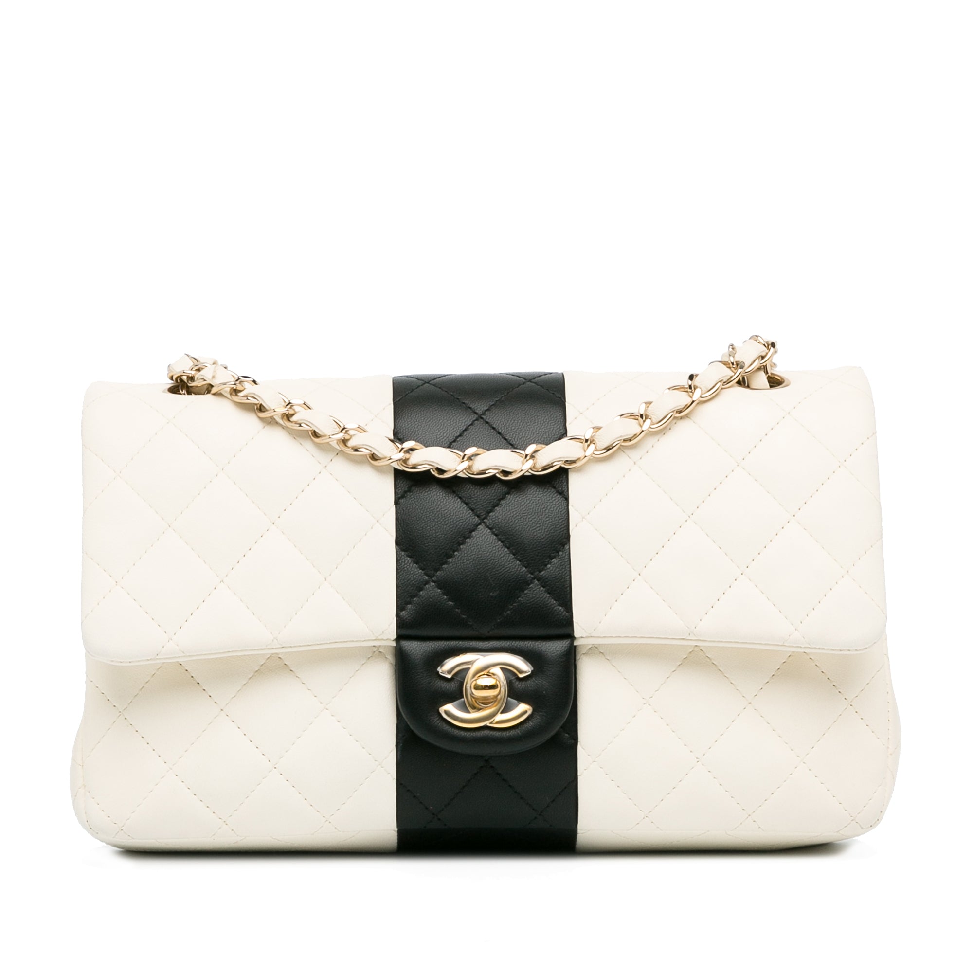 Medium Bi-Stripe Classic Lambskin Double Flap_0