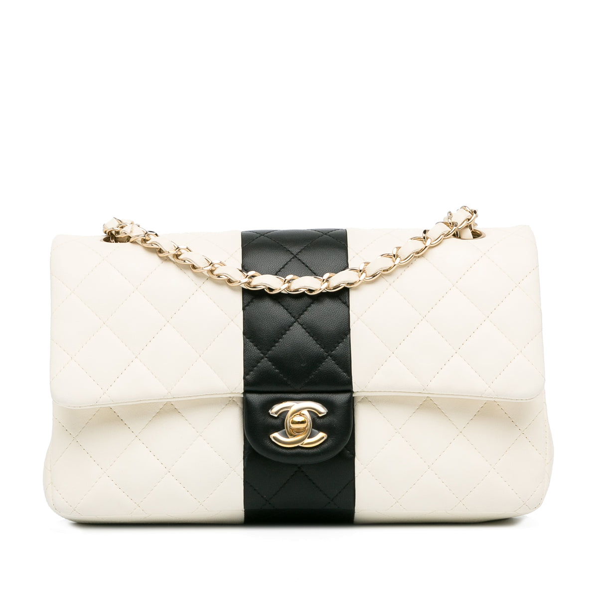 Medium Bi-Stripe Classic Lambskin Double Flap_0