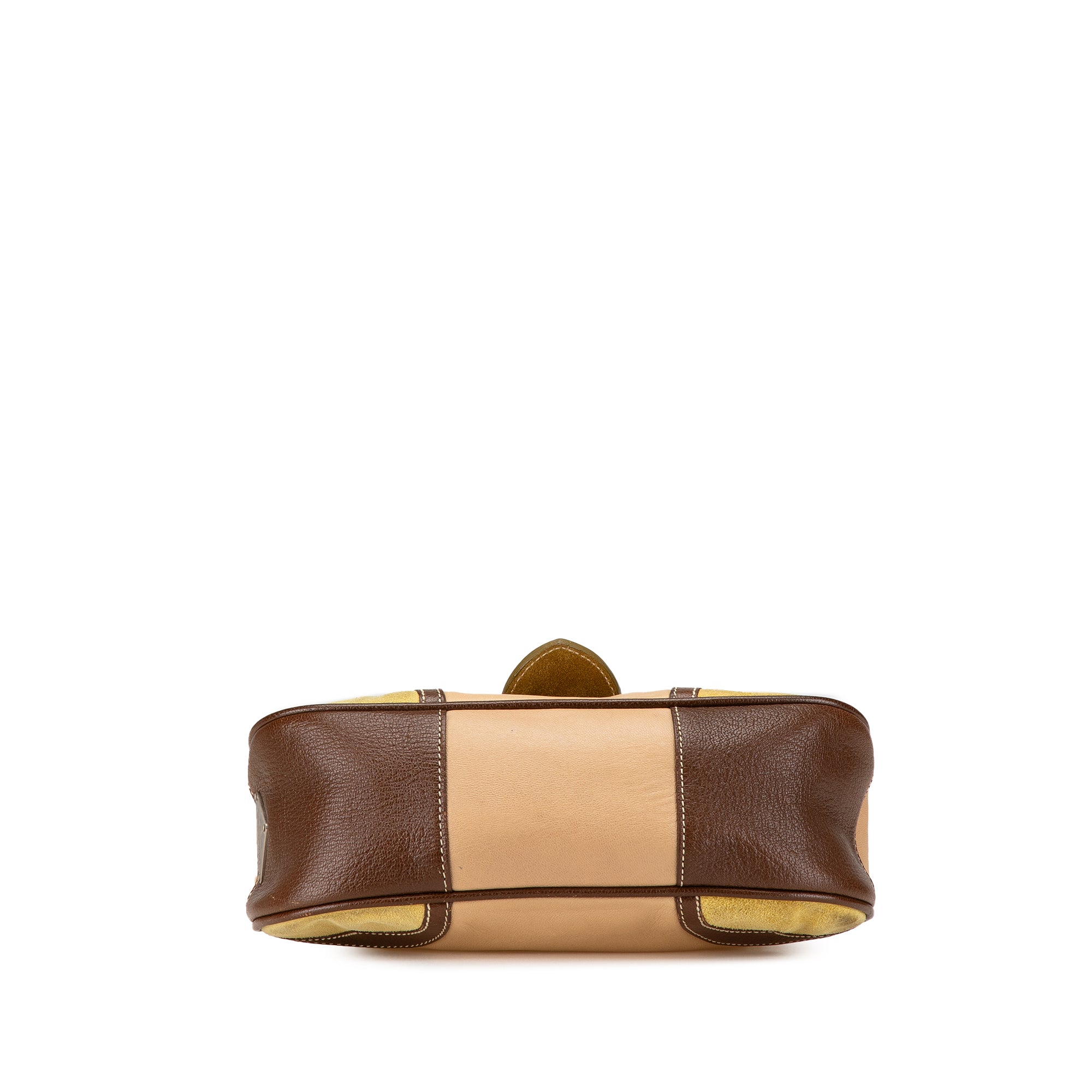 Suede Trimmed Leather Color Block Moon Shoulder Bag