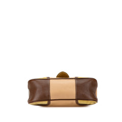 Suede Trimmed Leather Color Block Moon Shoulder Bag