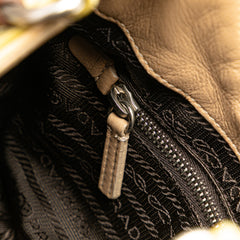 Suede Trimmed Leather Color Block Moon Shoulder Bag