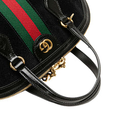 Medium Suede Ophidia Web Dome Satchel