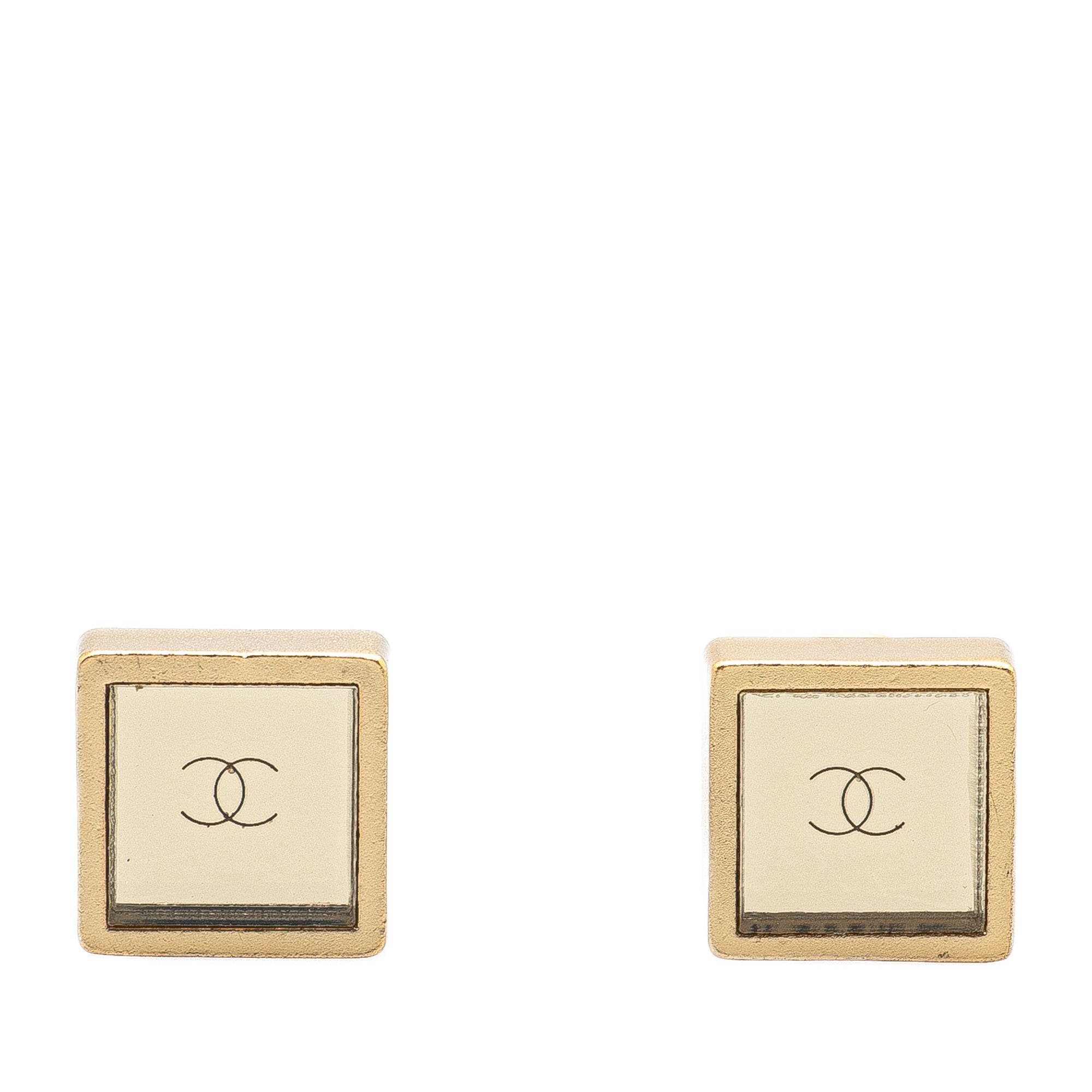 Gold Plated Square CC Mirror Push Back Earrings
