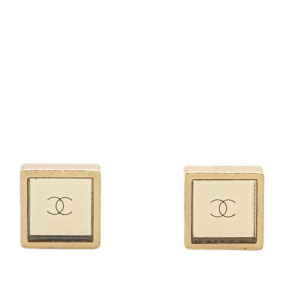 Gold Plated Square CC Mirror Push Back Earrings