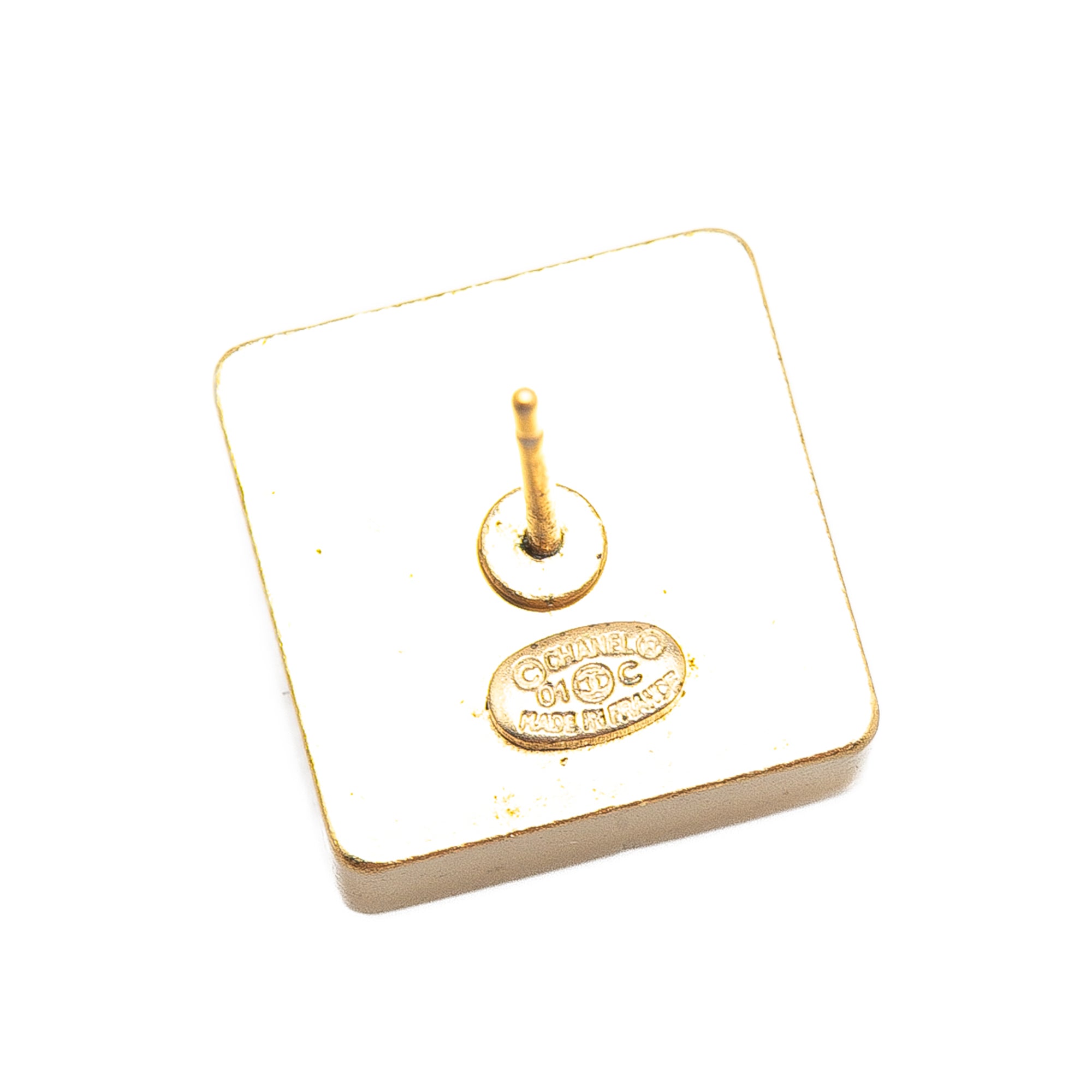 Gold Plated Square CC Mirror Push Back Earrings