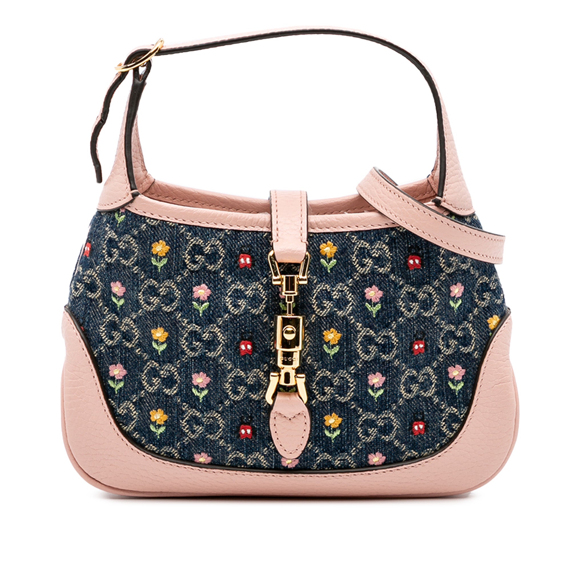 Limited Edition Mini GG Denim Embroidered Floral Jackie 1961 Crossbody