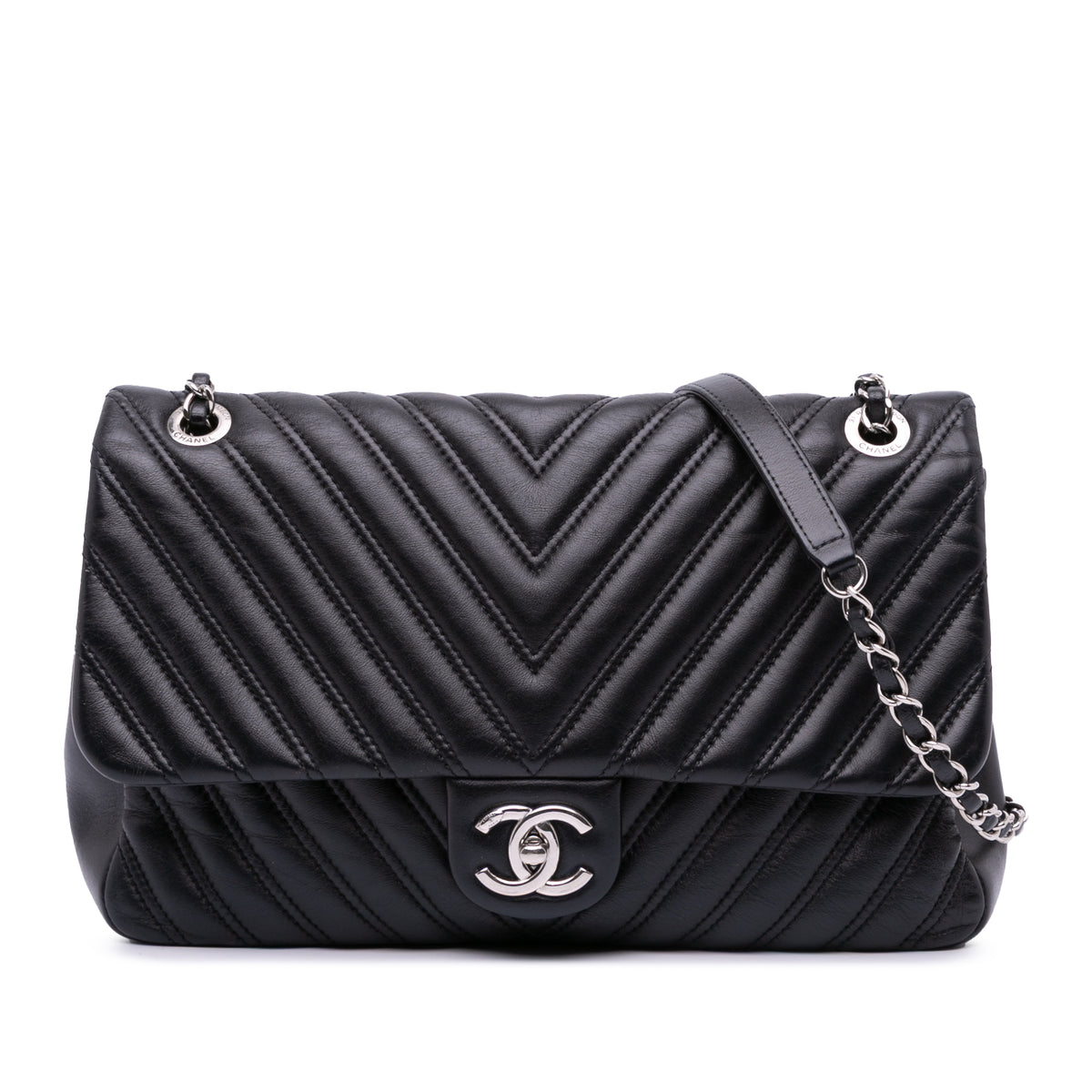 Jumbo Classic Chevron Lambskin Double Stitch Single Flap