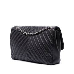 Jumbo Classic Chevron Lambskin Double Stitch Single Flap