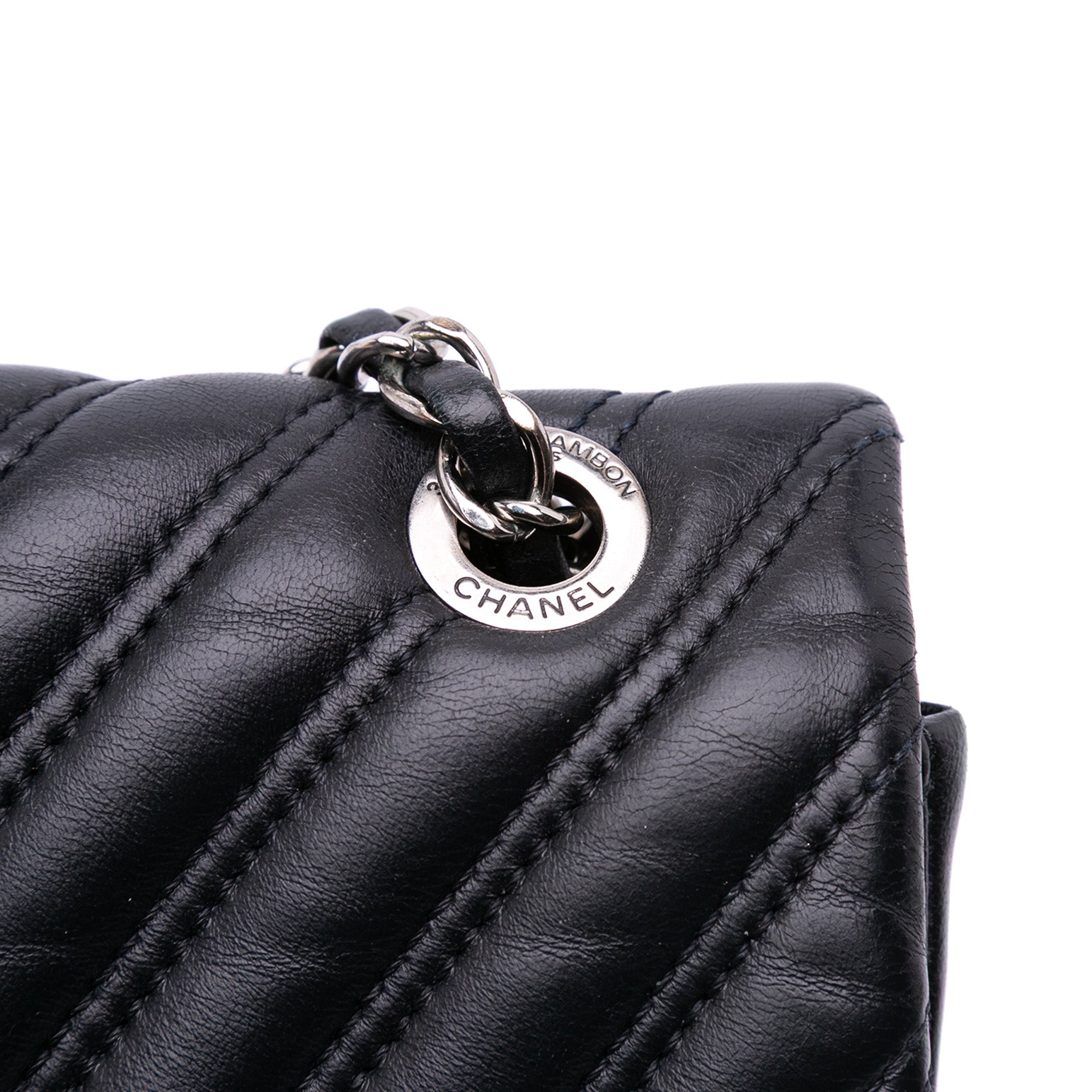 Jumbo Classic Chevron Lambskin Double Stitch Single Flap