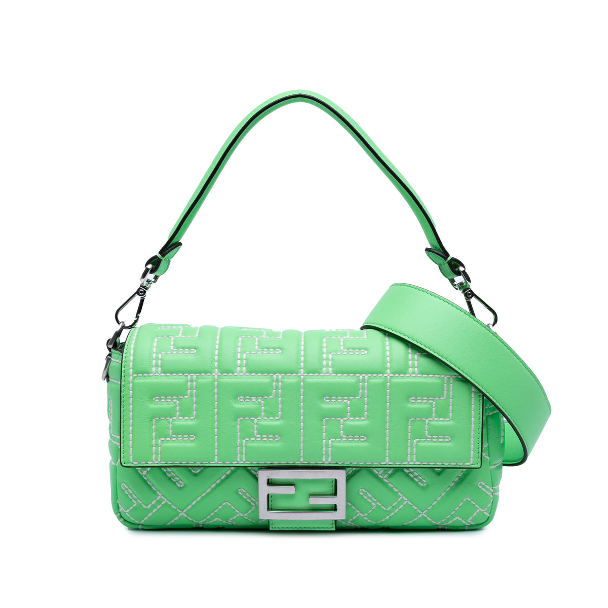 Zucca Embossed Stitched Leather Baguette Satchel