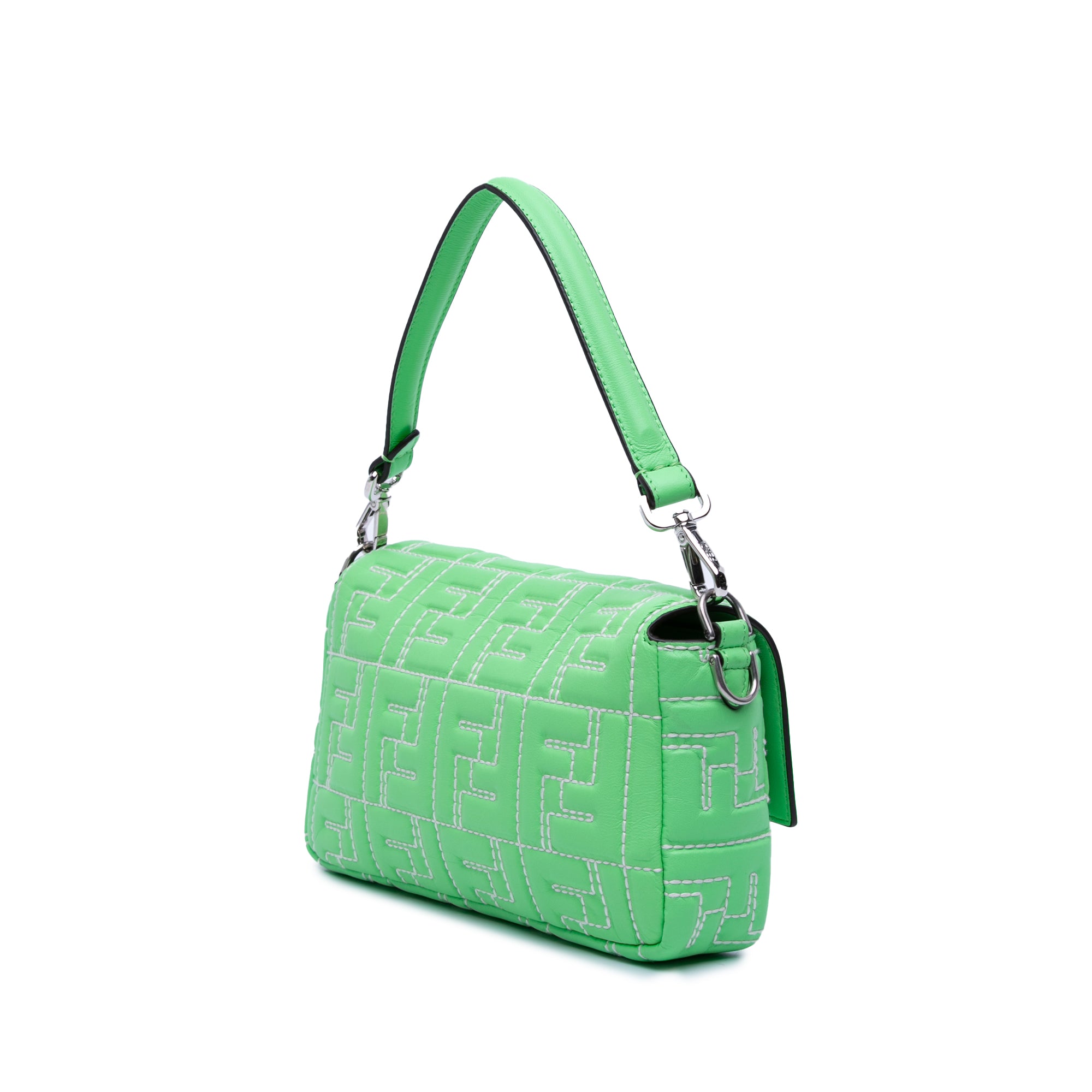 Zucca Embossed Stitched Leather Baguette Satchel