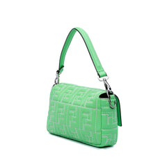 Zucca Embossed Stitched Leather Baguette Satchel