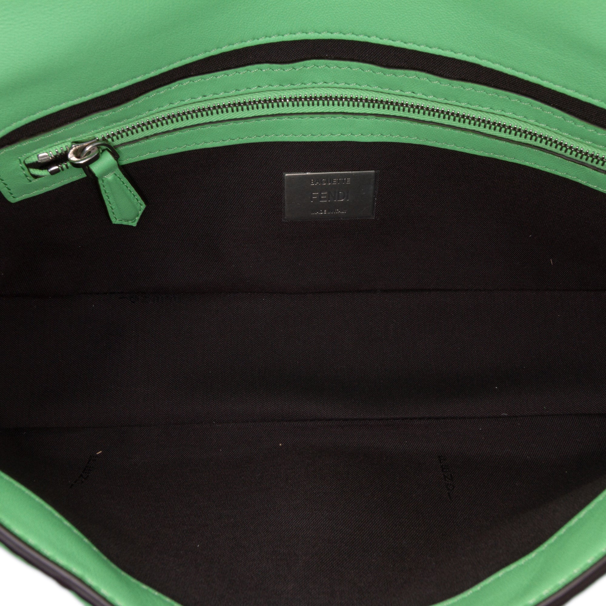 Zucca Embossed Stitched Leather Baguette Satchel