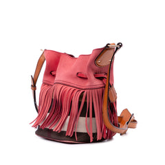 Small Mega Check Canvas and Suede Fringe Belgrove Bucket Bag