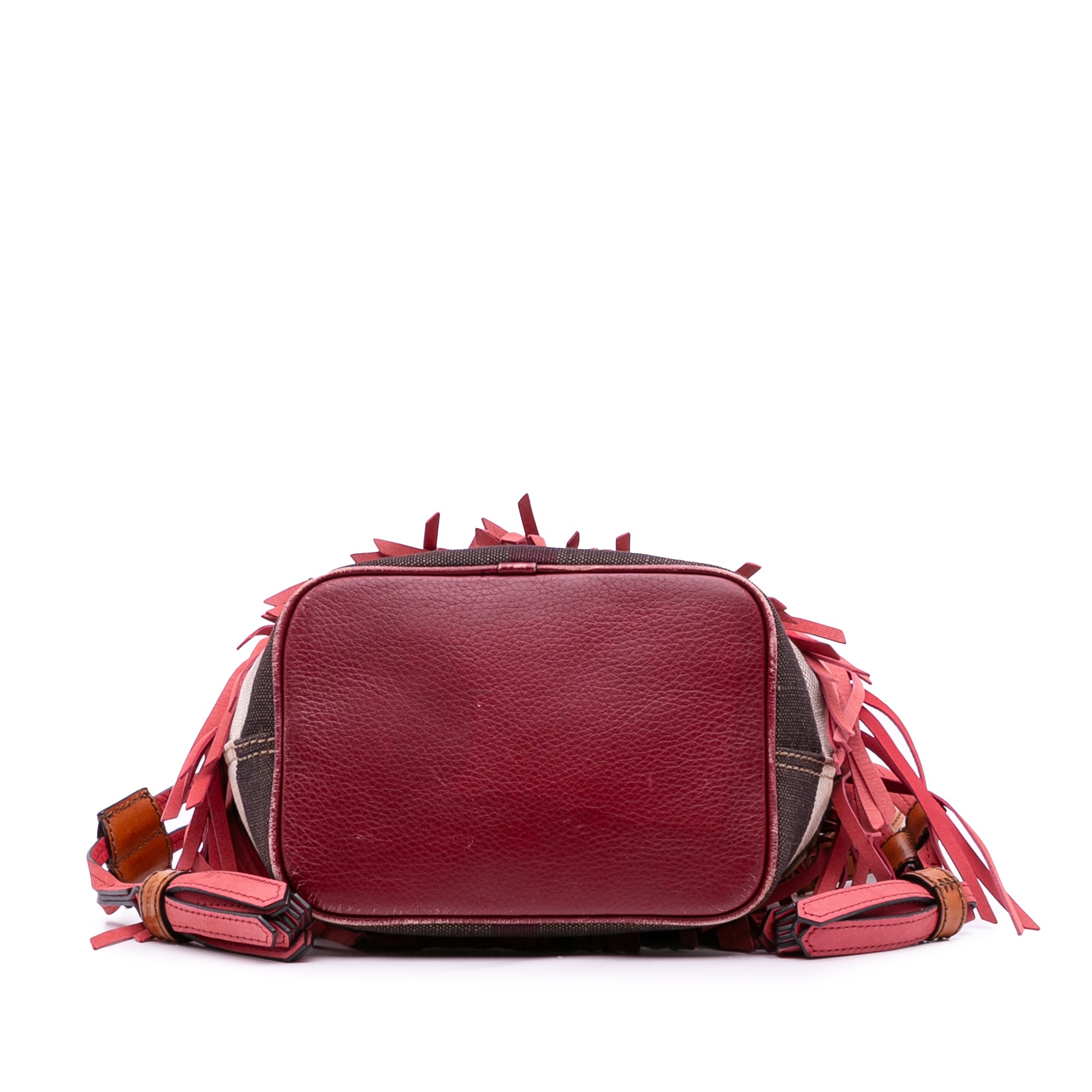 Small Mega Check Canvas and Suede Fringe Belgrove Bucket Bag