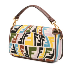 Sarah Coleman Zucca Embroidered Canvas Fish Eye Vertigo Baguette Satchel