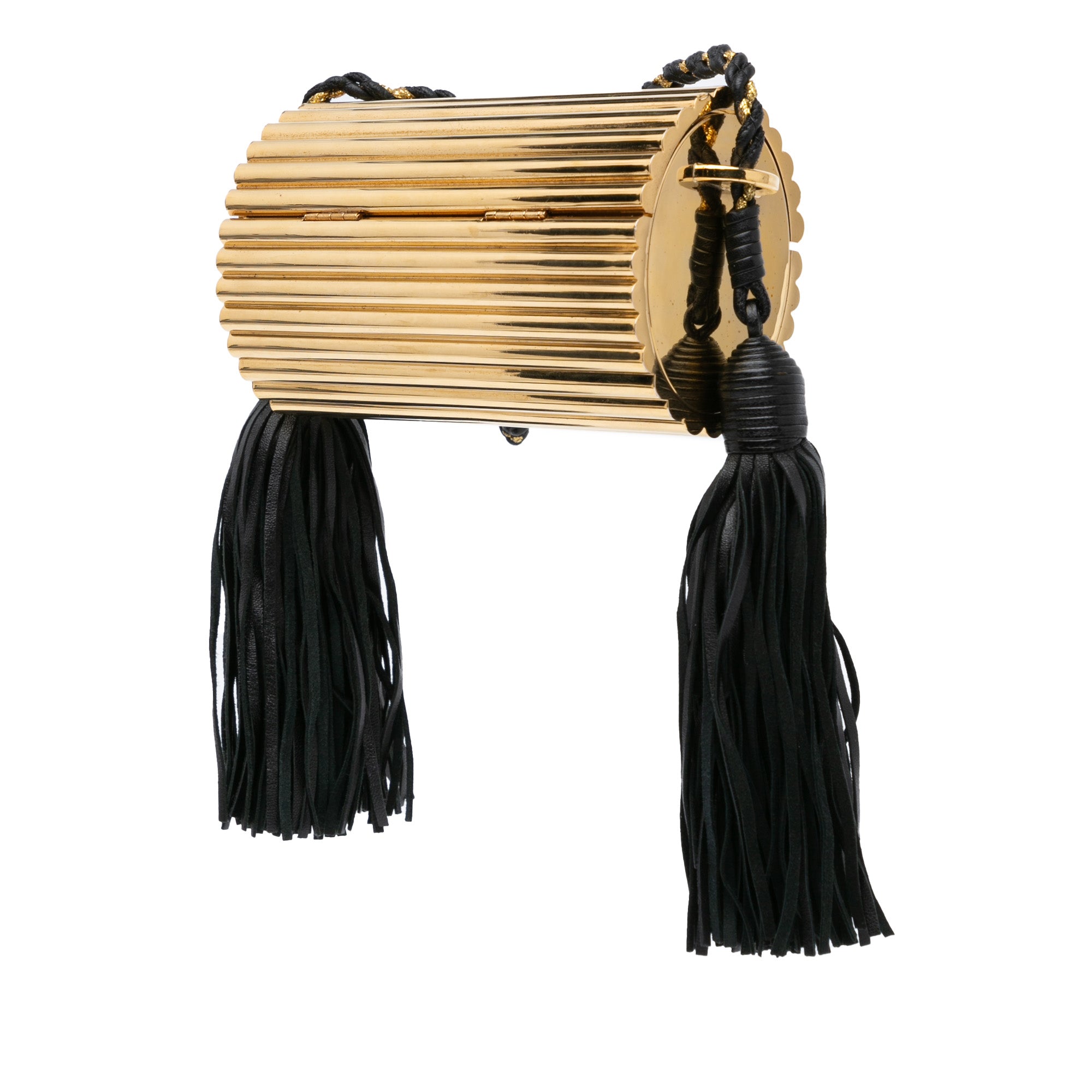 Ribbed Acrylic Lambskin Fringe Monogram Opium Box Bag