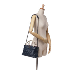Small Quilted Calfskin and Tweed Top Handle Tote