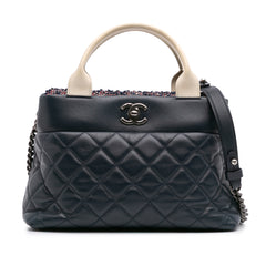 Small Quilted Calfskin and Tweed Top Handle Tote
