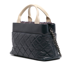 Small Quilted Calfskin and Tweed Top Handle Tote