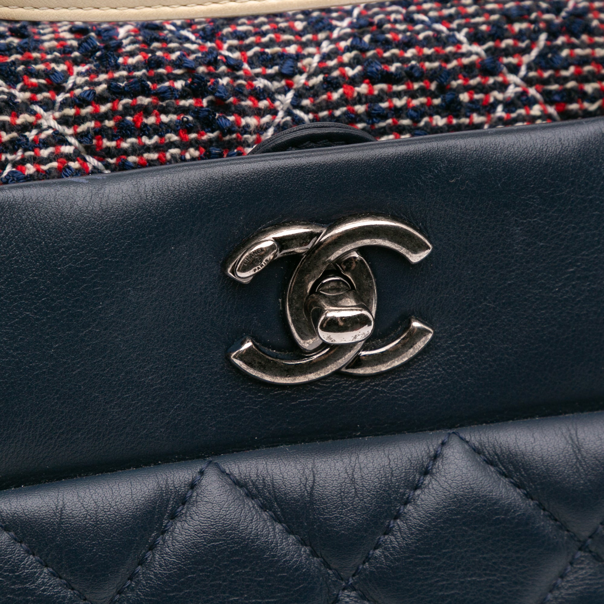 Small Quilted Calfskin and Tweed Top Handle Tote