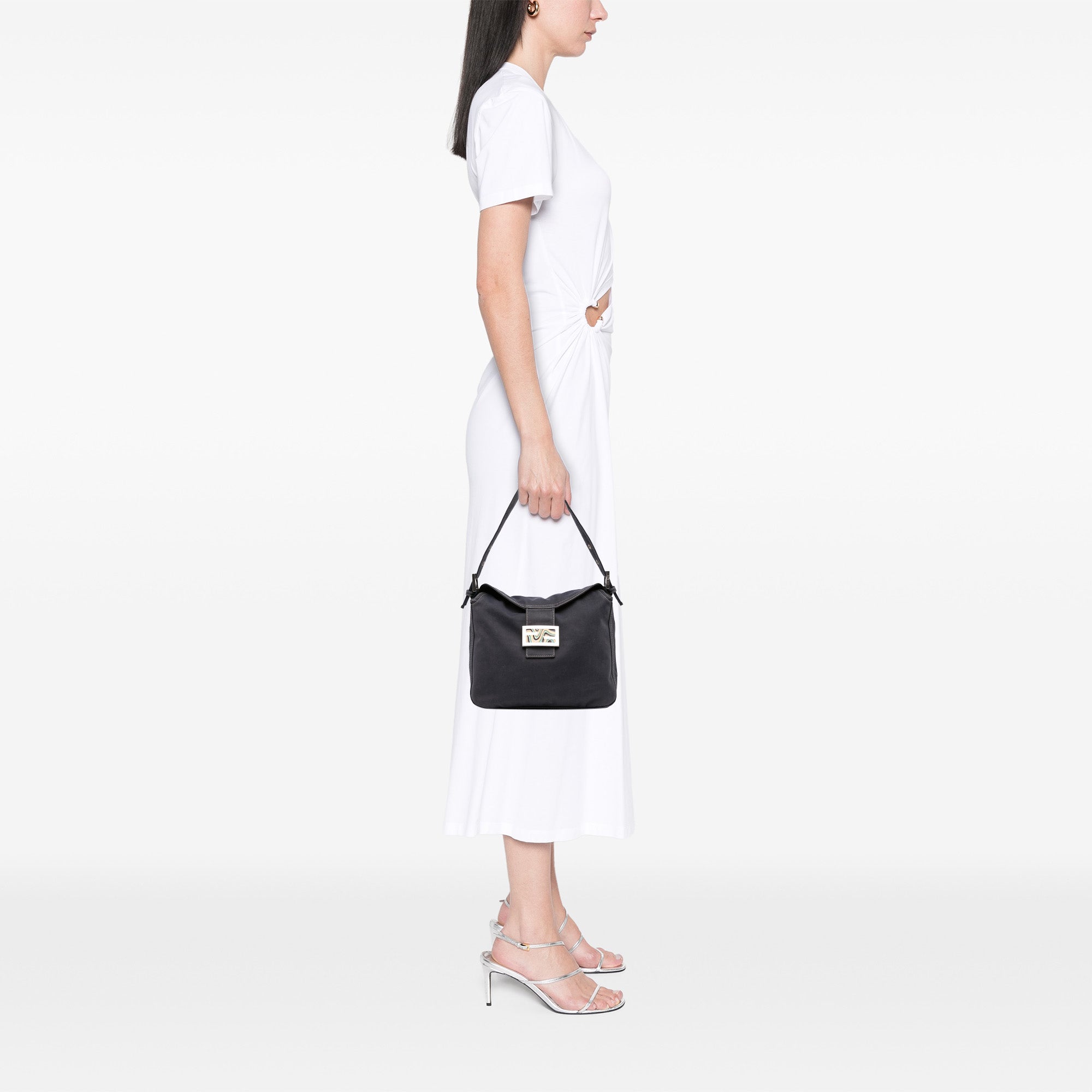 Canvas FF Marble Double Flap Shoulder Bag