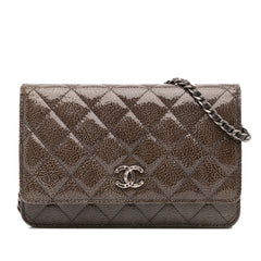 CC Quilted Shiny Crumpled Calfskin Wallet on Chain