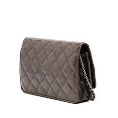 CC Quilted Shiny Crumpled Calfskin Wallet on Chain