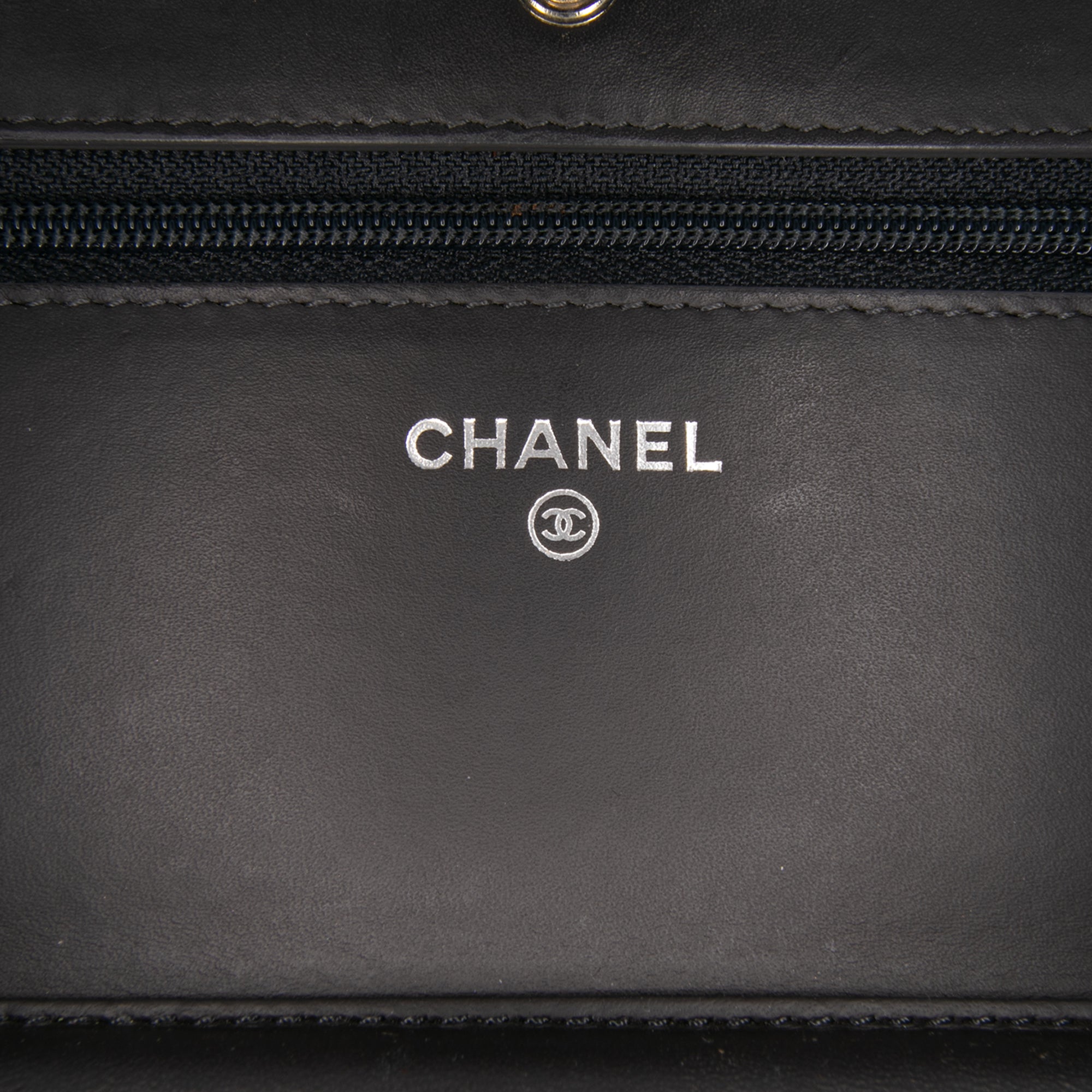 CC Quilted Shiny Crumpled Calfskin Wallet on Chain